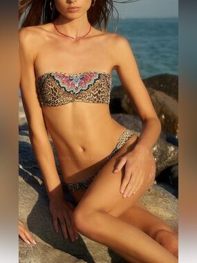 PQ Swim Embroidered Bandeau-Fanned Bikini